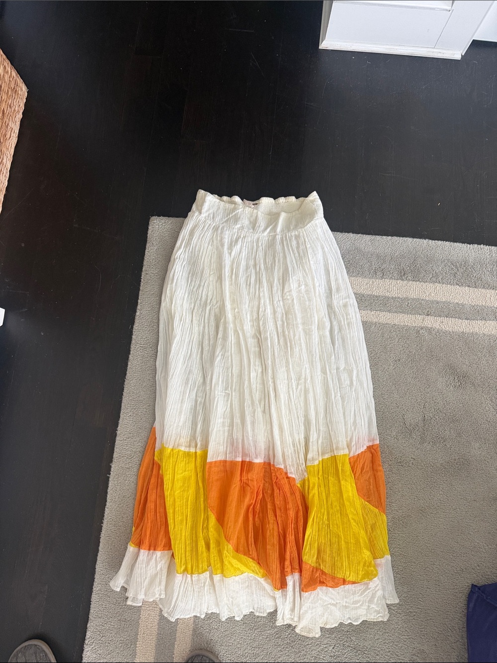 Free People White Maxi Skirt with Orange and Yellow Panels